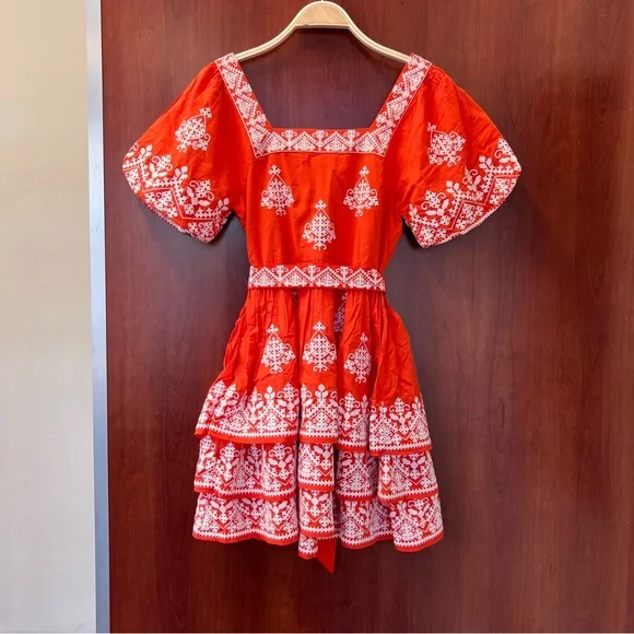 New Boden Square Neck Rara Dress in Firecracker New With Tag Size 6 Embroidered - Picture 5 of 16